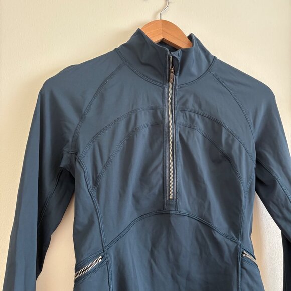 Lululemon Athletic Front Of The Pack 1/2 Zip Pullover Jacket Nocturnal Teal Sz 4 - Picture 3 of 9